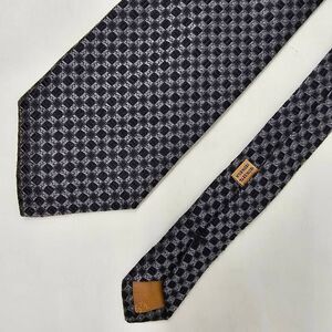 TODAY'S MAN ITALY SILK TIE BLACK SILVER CHECKER GEOMETRIC TEXTURED 3.75" X 60"